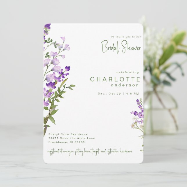 Simple Greenery Lavender Rounded Brautparty Einladung (Stehend Vorderseite)