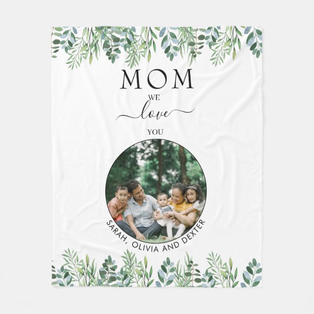 Simple Greenery We Liebe You Mama Oma Foto Fleecedecke (Vorderseite)