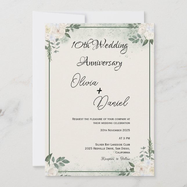 Simple Greenery Wedding Anniversary Invitations (Devant)