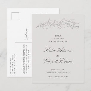 Simple Grey Elegant Wedding Save the Date Ankündigungspostkarte