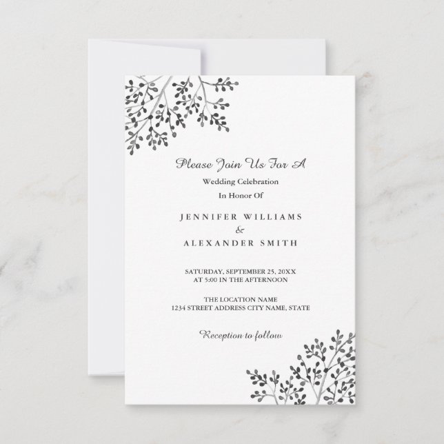 Simple Grey Nature Mariage Invitations (Devant)