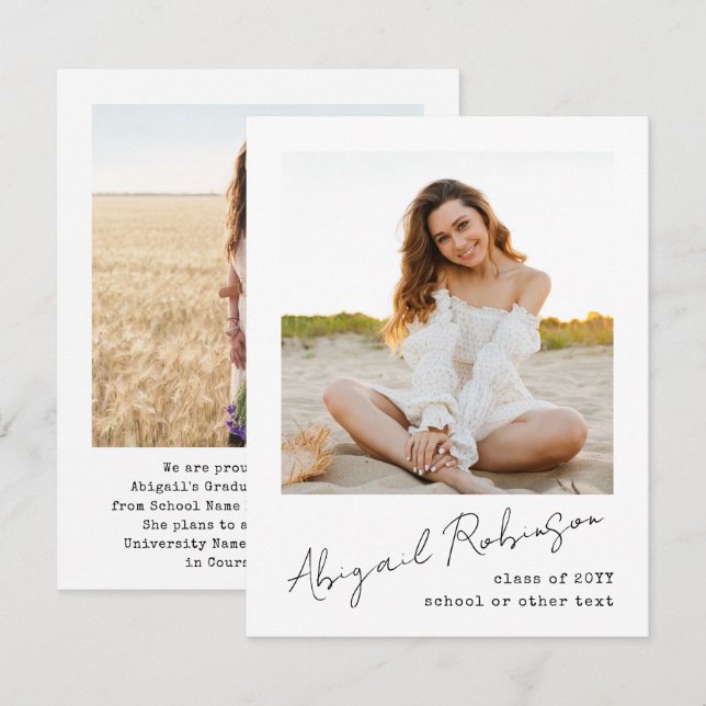 Simple Handwritten Script Name 2 Photo Typewriter Ankündigung (Vorne/Hinten)