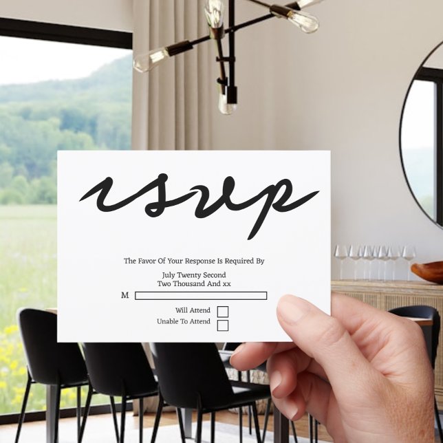 Simple Handwritten Typography Minimalist Wedding RSVP Karte (Simple Handwritten Typography Minimalist Wedding RSVP Cards from Ricaso. Modern black & white text)