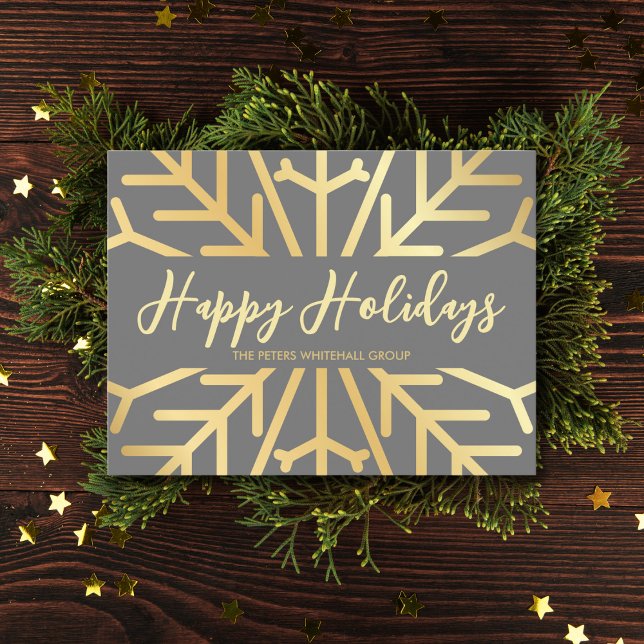Simple Happy Holidays Snowflake Gold Business Postkarte (Von Creator hochgeladen)