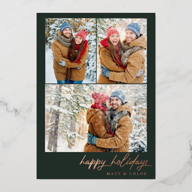 Simple Happy Holidays Weihnachten Multi-Foto Folieneinladung (Vorderseite)