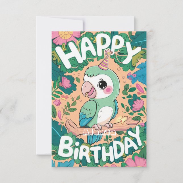 Simple Happy Parrot Digital Geburtstag Karte (Vorderseite)