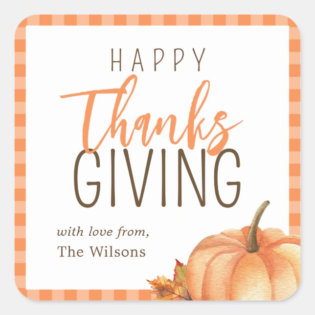Simple Happy Thanksgiving | Herbst Herbst-Folien Quadratischer Aufkleber (Vorderseite)