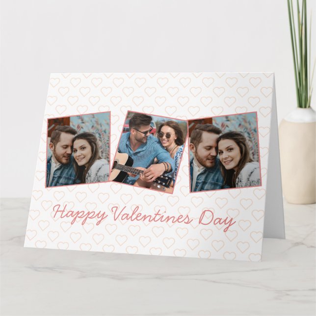 Simple Happy Valentines Niedlich 3 Foto Herzmuster Karte (Vorderseite)
