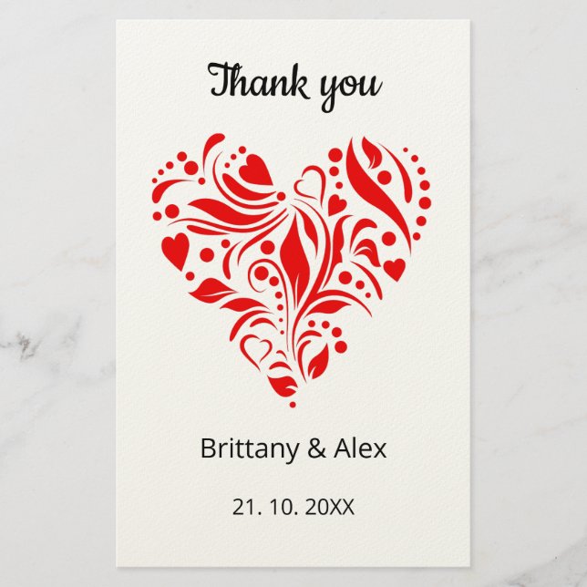 Simple Heart Wedding Thank You Card – Customizable Briefpapier (Vorderseite)