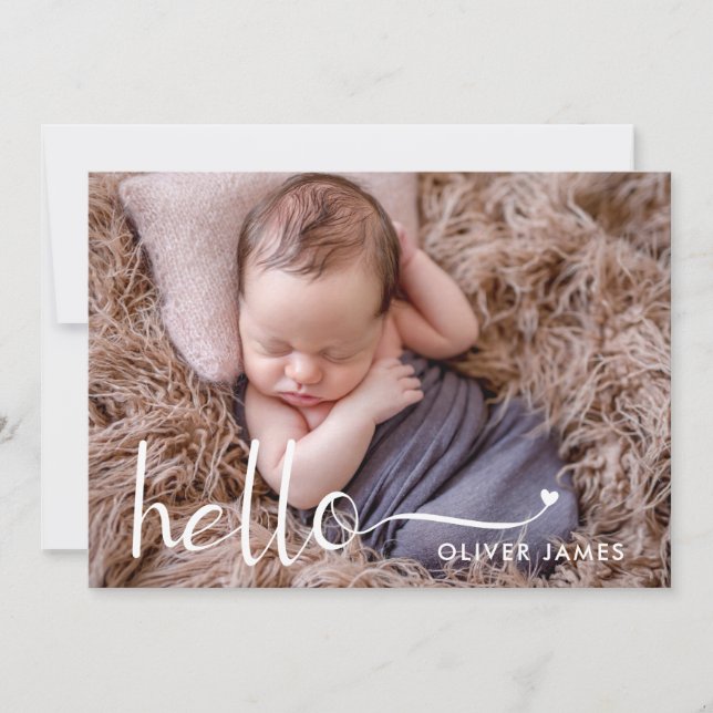 Simple Hello Baby Foto Birth Ankündigung (Vorderseite)