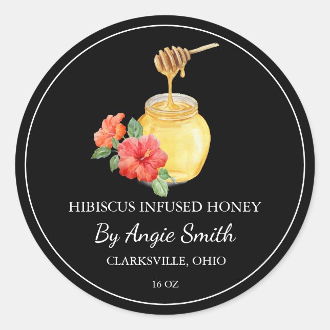 Simple Hibiscus Infused Honey Label Runder Aufkleber (Vorderseite)