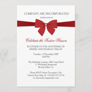 Simple Holiday Red Ribbon Corporate Party Einladung