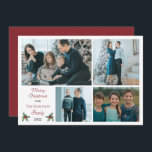 Simple Holly Berries Frohe Weihnachten 4 Foto<br><div class="desc">Einfaches,  modernes "fröhliches Weihnachten"-Familiendesign mit vier Foto-Collage und Familienname und das Jahr auf beiden Seiten mit kleinen Heilig- und Beerenbäumen flankiert. Composite Design von Holiday Hearts Designs (Rechte vorbehalten) mit Template-Platzhalter-Fotos via Ann Danilin und Tanya Dusett via Unsplash.</div>