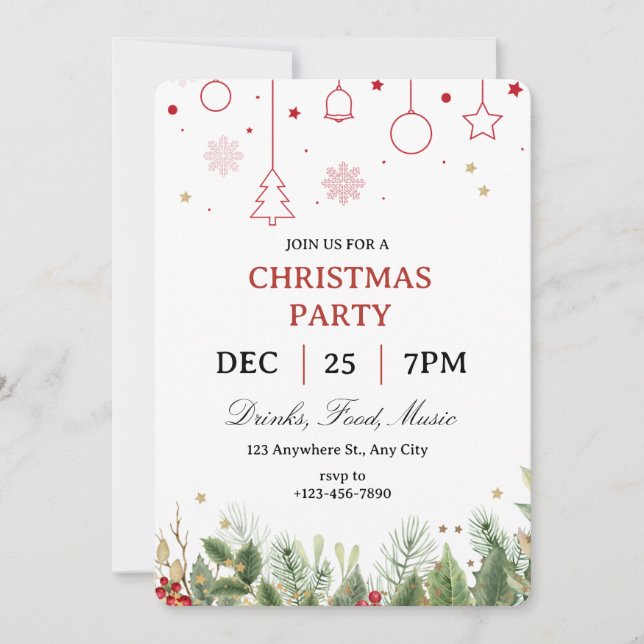 Simple Holly Christmas Party Invitation (Devant)
