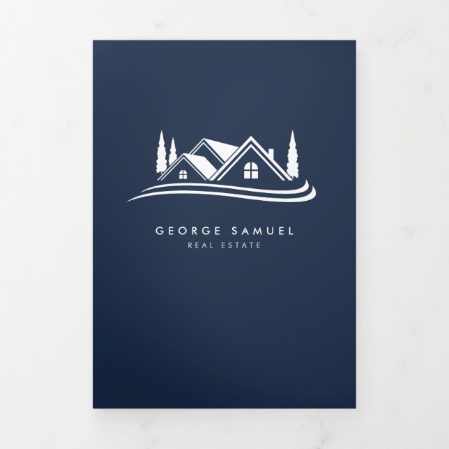 Simple Home Logo Navy Blue Realtor, Real Estate Dreifach Gefaltete Karte (Cover)