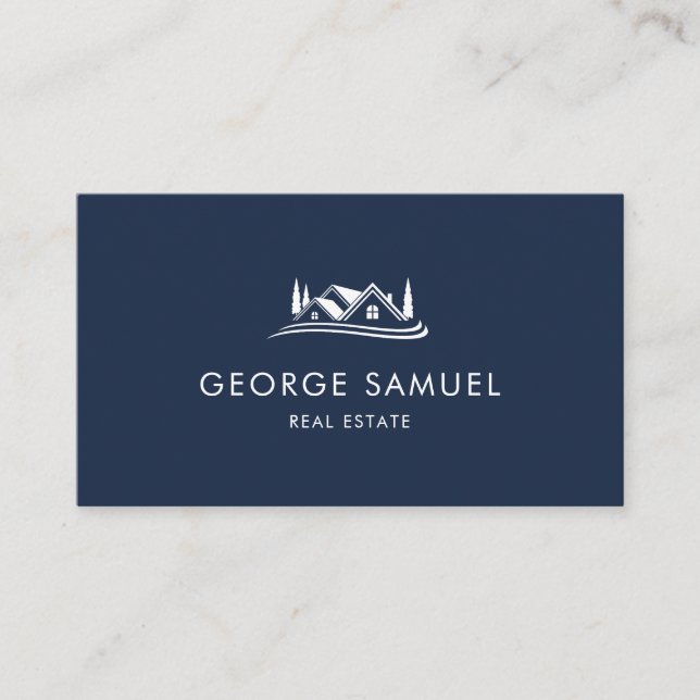 Simple Home Logo Navy Blue Realtor, Real Estate Visitenkarte (Vorderseite)