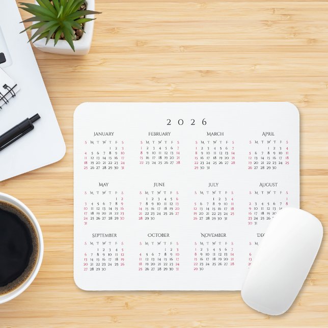 Simple Home Office 2026 Full Year Yearly Calendar Mousepad (Simple Home Office 2026 Full Year Yearly Calendar Mouse Pad)