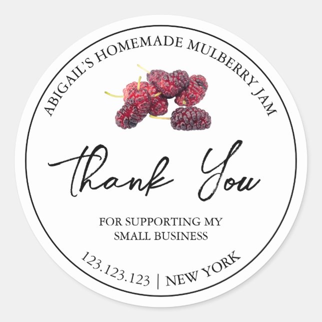 Simple Homemade Mulberry Jam Danke Label Runder Aufkleber (Vorderseite)