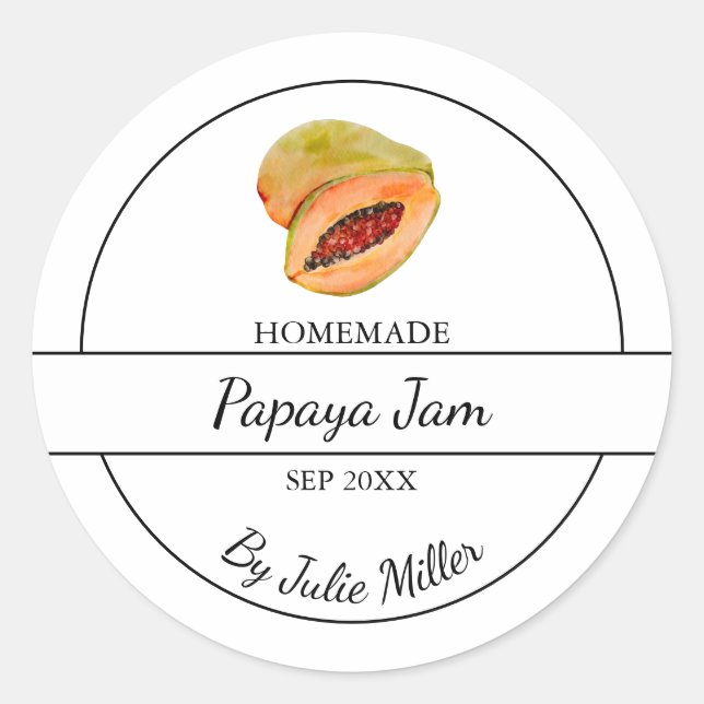 Simple Homemade Papaya Jam Label Runder Aufkleber (Vorderseite)