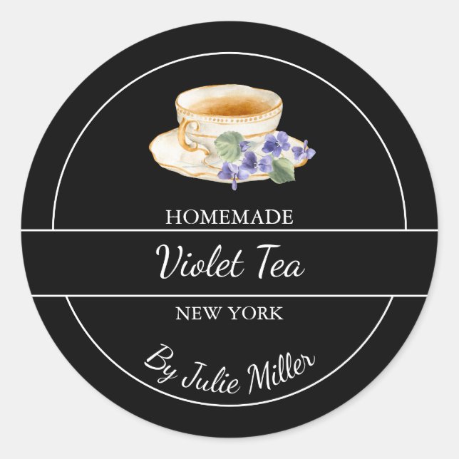 Simple Homemade Violet Tea Label Runder Aufkleber (Vorderseite)