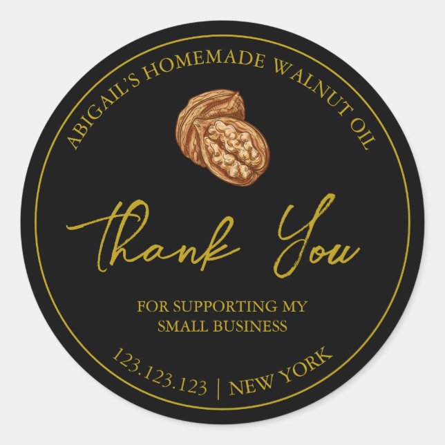 Simple Homemade Walnut Oil Thank You Label Runder Aufkleber (Vorderseite)