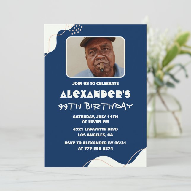 Simple Homme Photo invitations à 99e anniversaire (Debout devant)