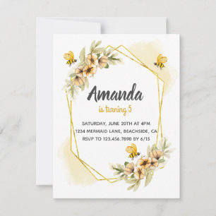Simple Honey Bee Annithday Party invitation