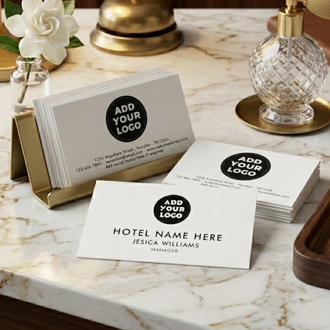 Simple Hotel Logo Name with Job Title Qr Code Visitenkarte (Von Creator hochgeladen)