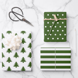Simple Hunter Green White Christmas Trees gemischt Geschenkpapier Set