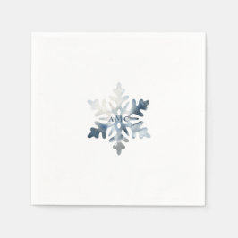 Simple Icy Blue Snowflake Monogram Cocktail Serviette