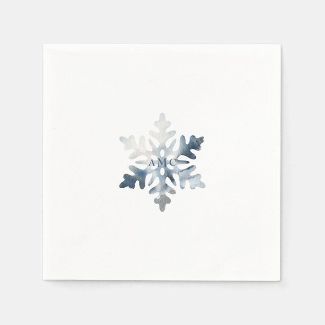 Simple Icy Blue Snowflake Monogram Cocktail Serviette (Vorderseite)