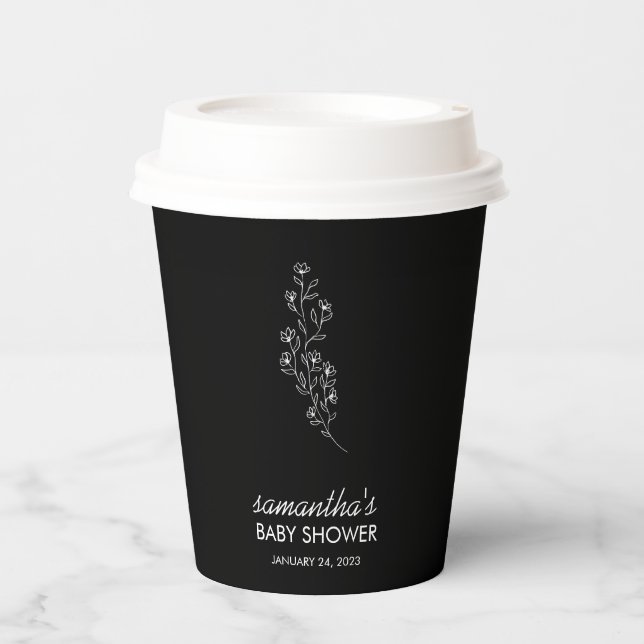 Simple Illustration Elegant Line Art Flower Pappbecher (Vorderseite)