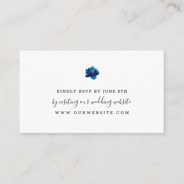 Simple Indigo Blue Blume Hochzeit RSVP online Begleitkarte (Vorderseite)