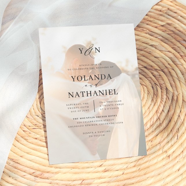 Simple Initials Elegant Calligraphy Photo Wedding Einladung (Von Creator hochgeladen)