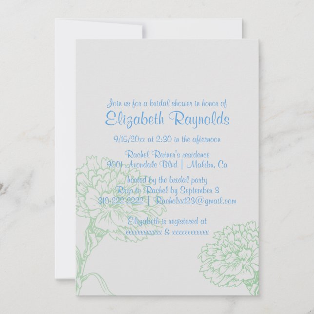 Simple invitations Blue & Green Bridal Shower (Devant)