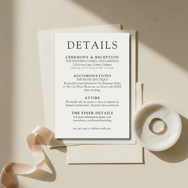 Simple Ivory Classic Wedding Details Begleitkarte (Simple Ivory Classic Wedding Details Enclosure Card)