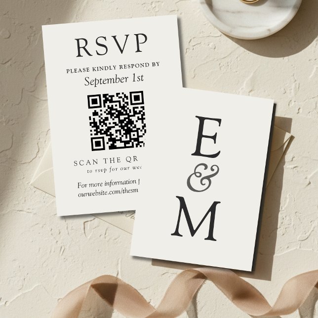 Simple Ivory Classic Wedding QR Code RSVP Karte (Simple Ivory Classic Wedding QR Code RSVP Card)