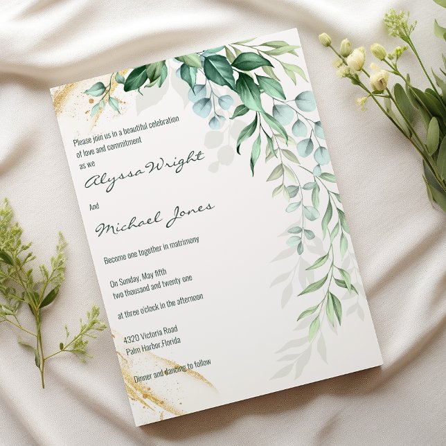 Simple ivory gold greenery leaf floral Wedding  Einladung (Simple ivory gold greenery leaf floral Wedding )