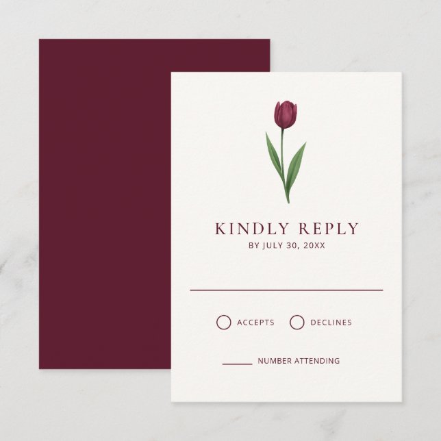 Simple Ivory Minimal Tulip Wedding RSVP Karte (Vorne/Hinten)