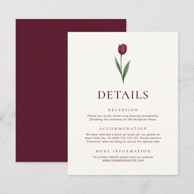 Simple Ivory Minimalist Tulip Wedding Details Begleitkarte (Vorne/Hinten)