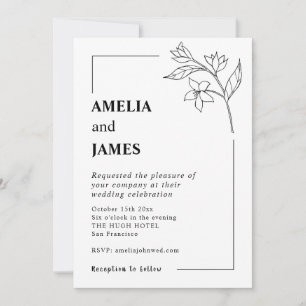 Simple Jasmine Leaf Schwarz-weiße Schreibmaschine  Einladung