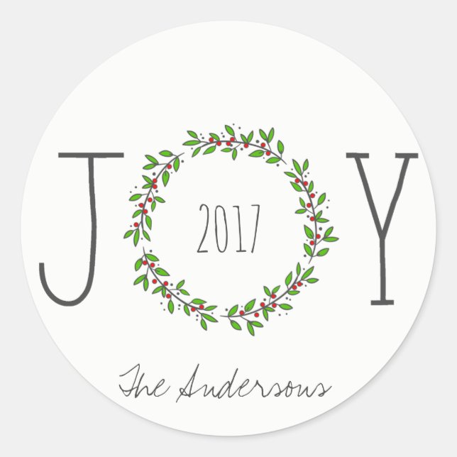 Simple Joy Wreath Weihnachtsfeiertag Runder Aufkleber (Vorderseite)