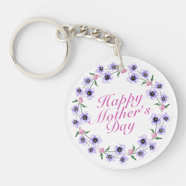 Simple Joyeuse Fête des Mères Floral Porte - clé d (Devant)