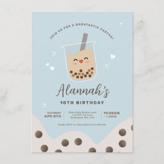 Simple Kawaii Boba Blubble Milk Tee Blue Birthday Einladung