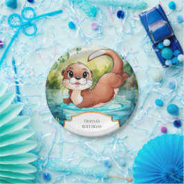 Simple Lake Otter Birthday Pappteller