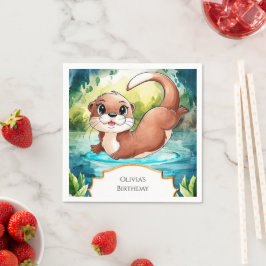 Simple Lake Otter Birthday Serviette