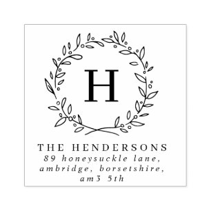 Simple Laurel Wreath Family Monogram-Adresse Gummistempel
