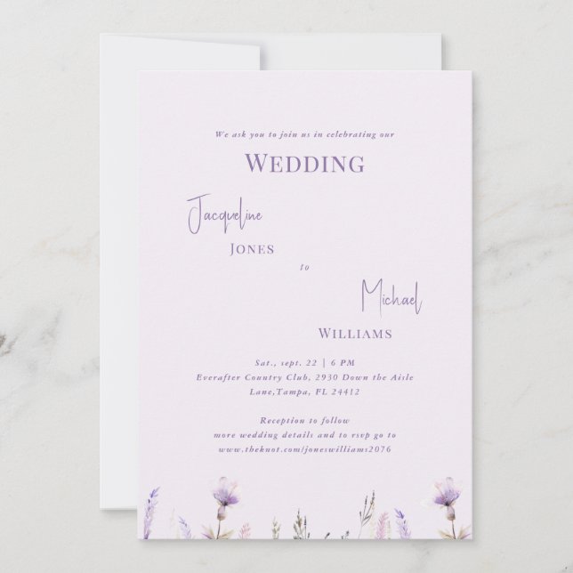 Simple Lavender Floral Wedding Einladung (Vorderseite)