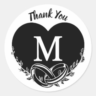 Simple Letter M Heart Foliage Wedding Vielen Dank Runder Aufkleber