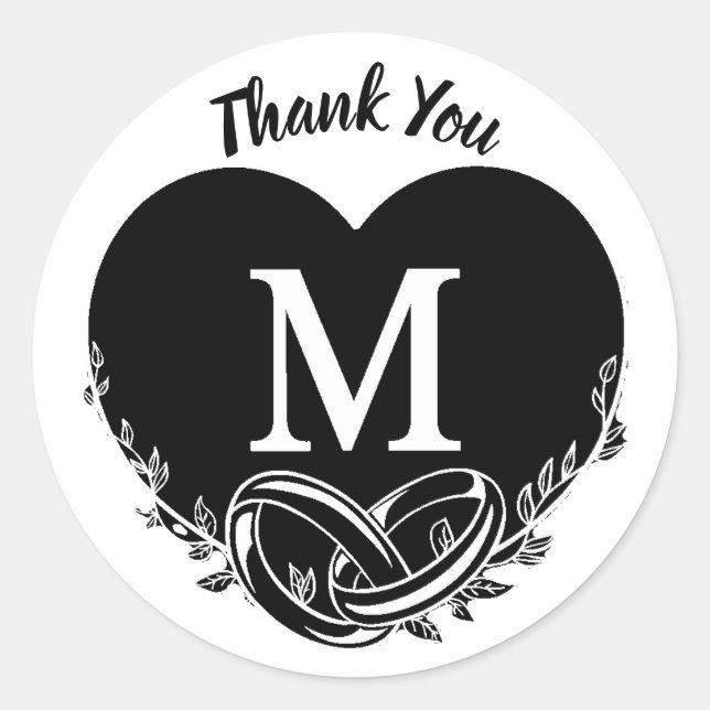 Simple Letter M Heart Foliage Wedding Vielen Dank Runder Aufkleber (Vorderseite)